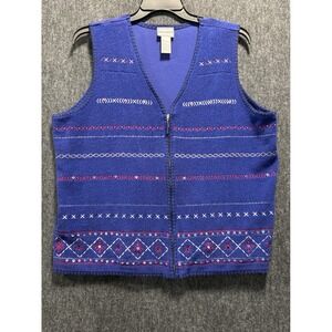 Napa Valley Fleece Vest Women XL Embroidered Sequin Full Zip Teacher Casual Work